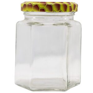 علبة عسل سداسية زجاجية 250جرام